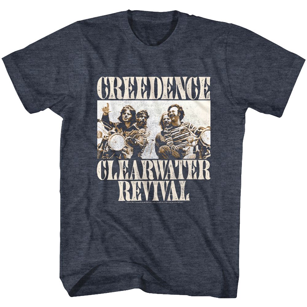 Navy heather Creedence Clearwater Revival t-shirt featuring Creedence Clearwater Revival Bikes Photo design