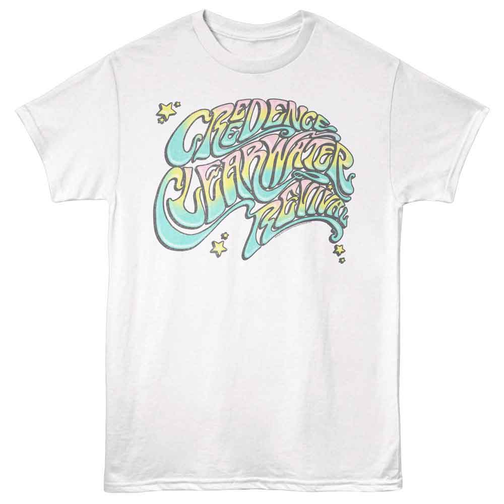 White Creedence Clearwater Revival t-shirt featuring Creedence Clearwater Revival Colorful Wave design