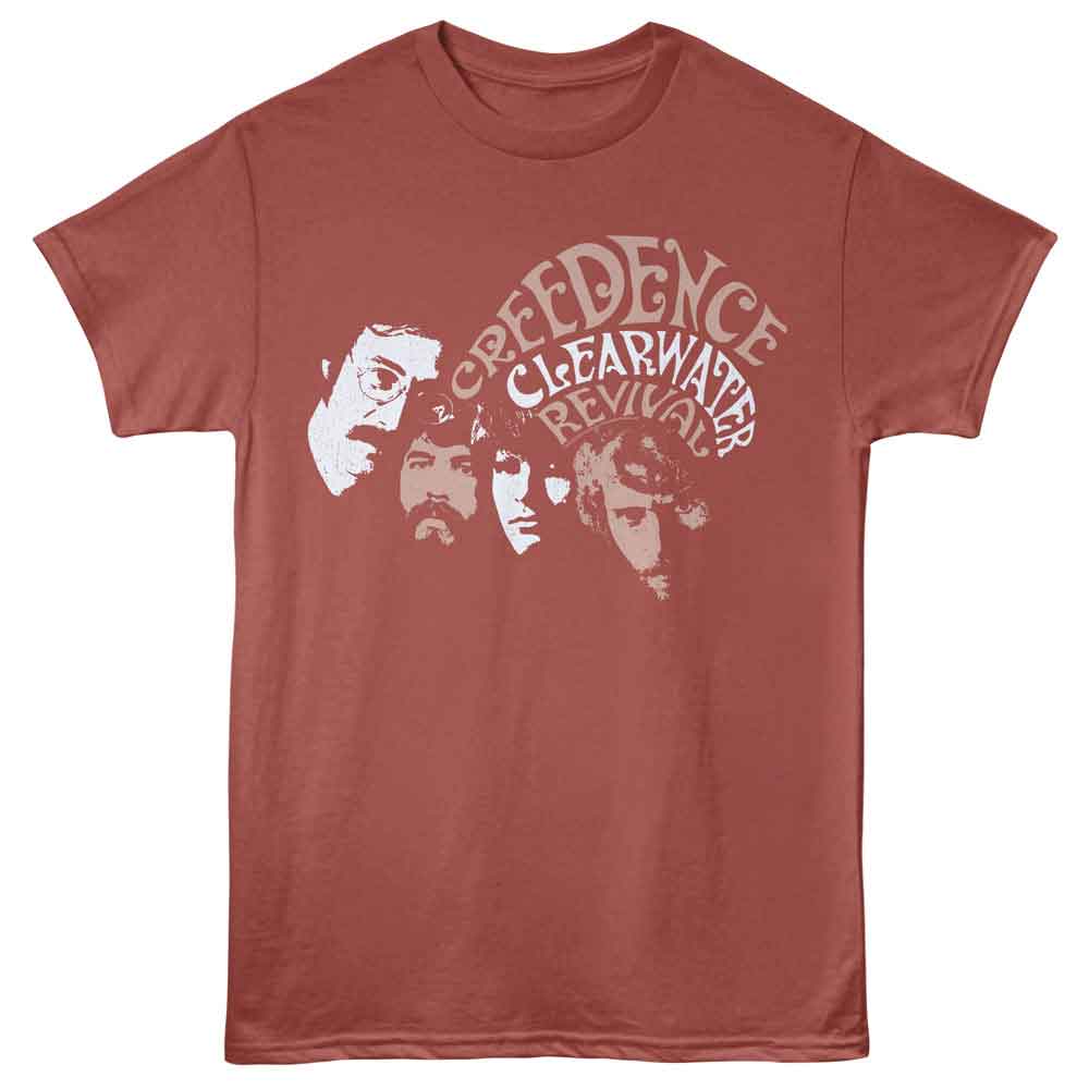 Terracotta Creedence Clearwater Revival t-shirt featuring Creedence Clearwater Revival Faces portrait design