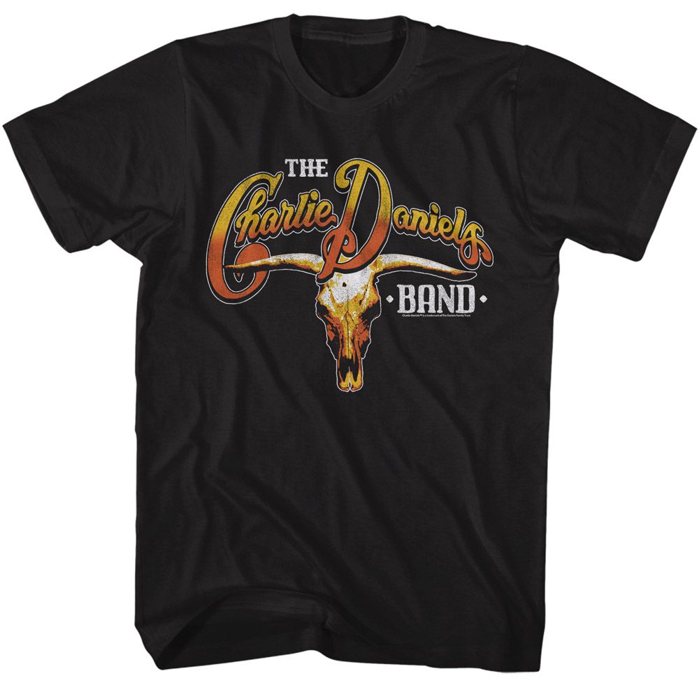 Black Charlie Daniels Band t-shirt featuring Charlie Daniels Band Cow Skull And Logo design