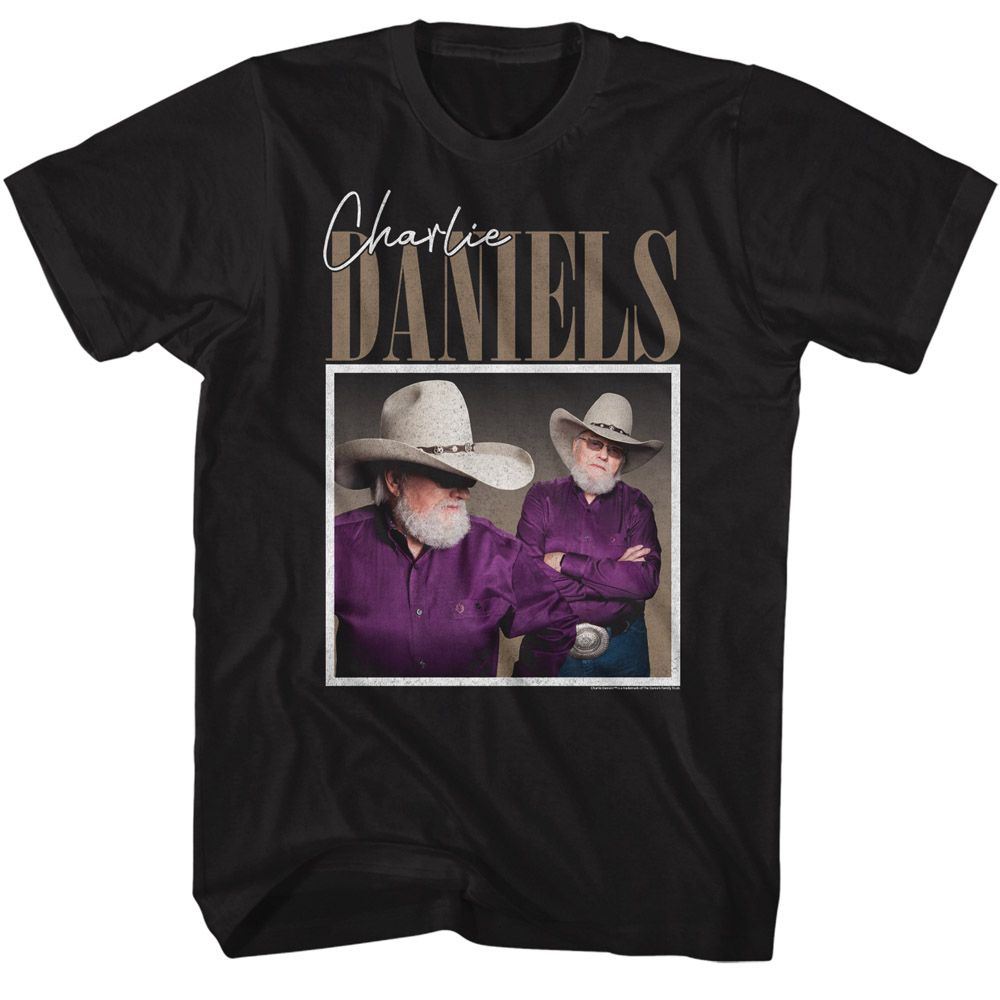 Black Charlie Daniels Band t-shirt featuring Charlie Daniels Band Two Photos Of Charlie design