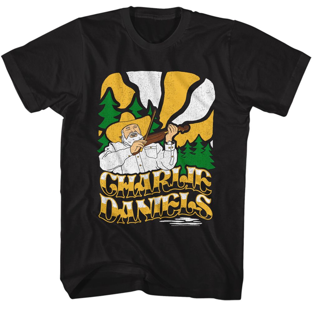 Black Charlie Daniels Band t-shirt featuring Charlie Daniels Band Drawn Charlie illustration design