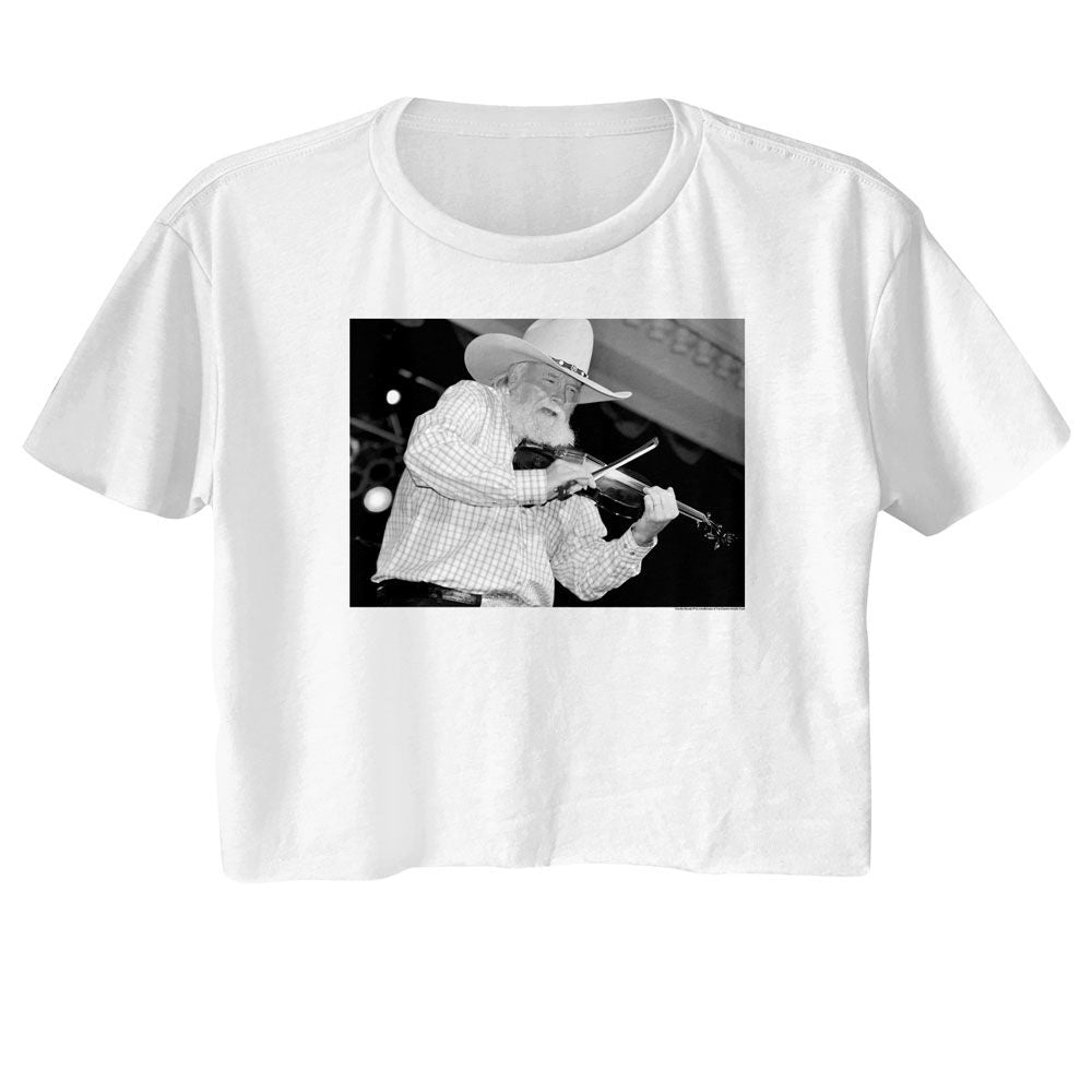 Charlie Daniels Band Ladies Crop Top - Black and White Charlie