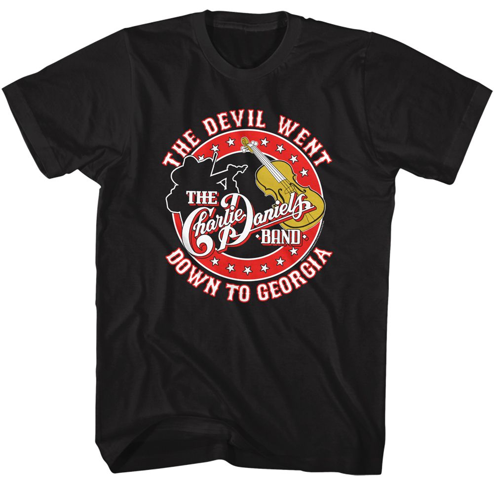 Black Charlie Daniels Band t-shirt featuring Charlie Daniels Band Devil Went Down To Georgia Round design