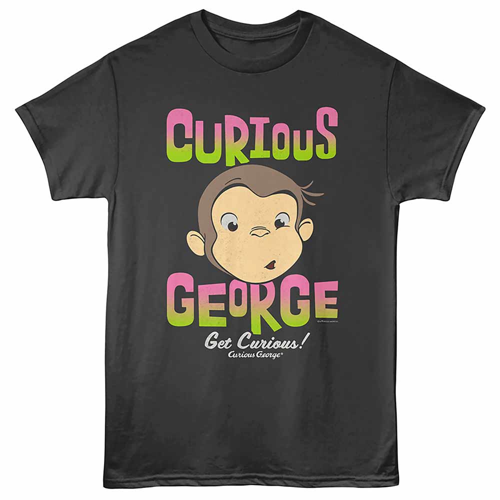 Smoke gray Curious George t-shirt featuring a 3D Text and Bananas design