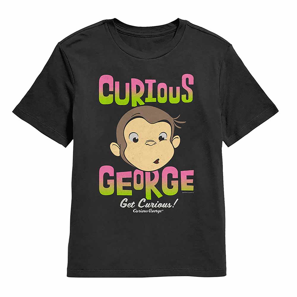 Black Curious George t-shirt featuring a 3D Text and Bananas design