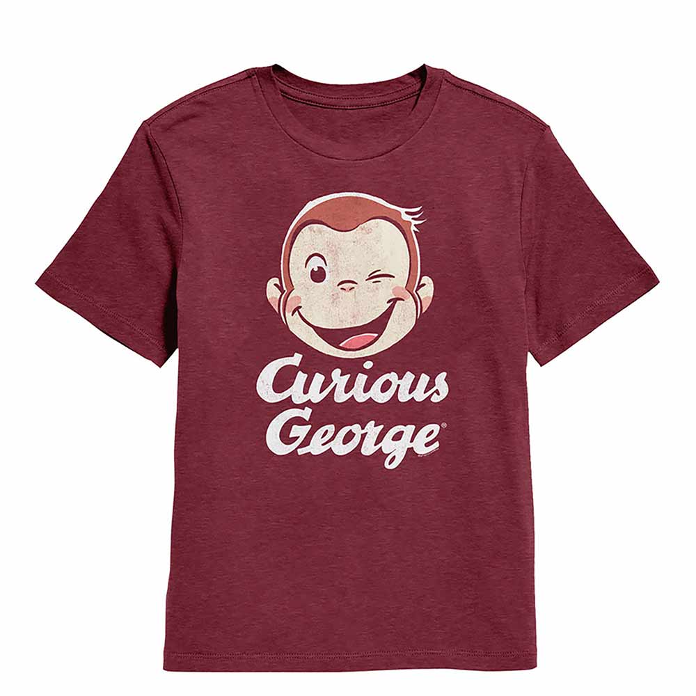Vintage Burgundy Curious George t-shirt featuring a Wink design