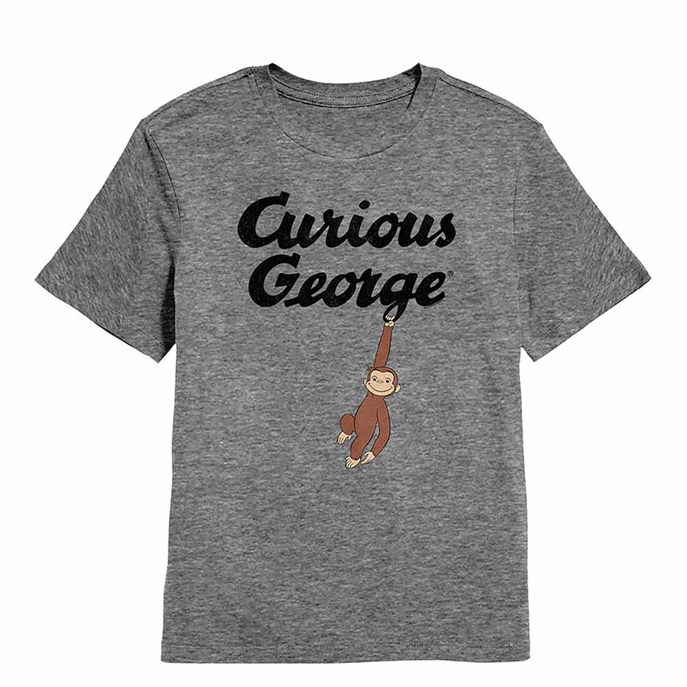 Graphite heather Curious George t-shirt featuring a Climb design
