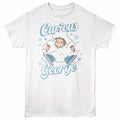 White Curious George t-shirt featuring a Christmas design