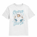 White Curious George t-shirt featuring a Christmas design
