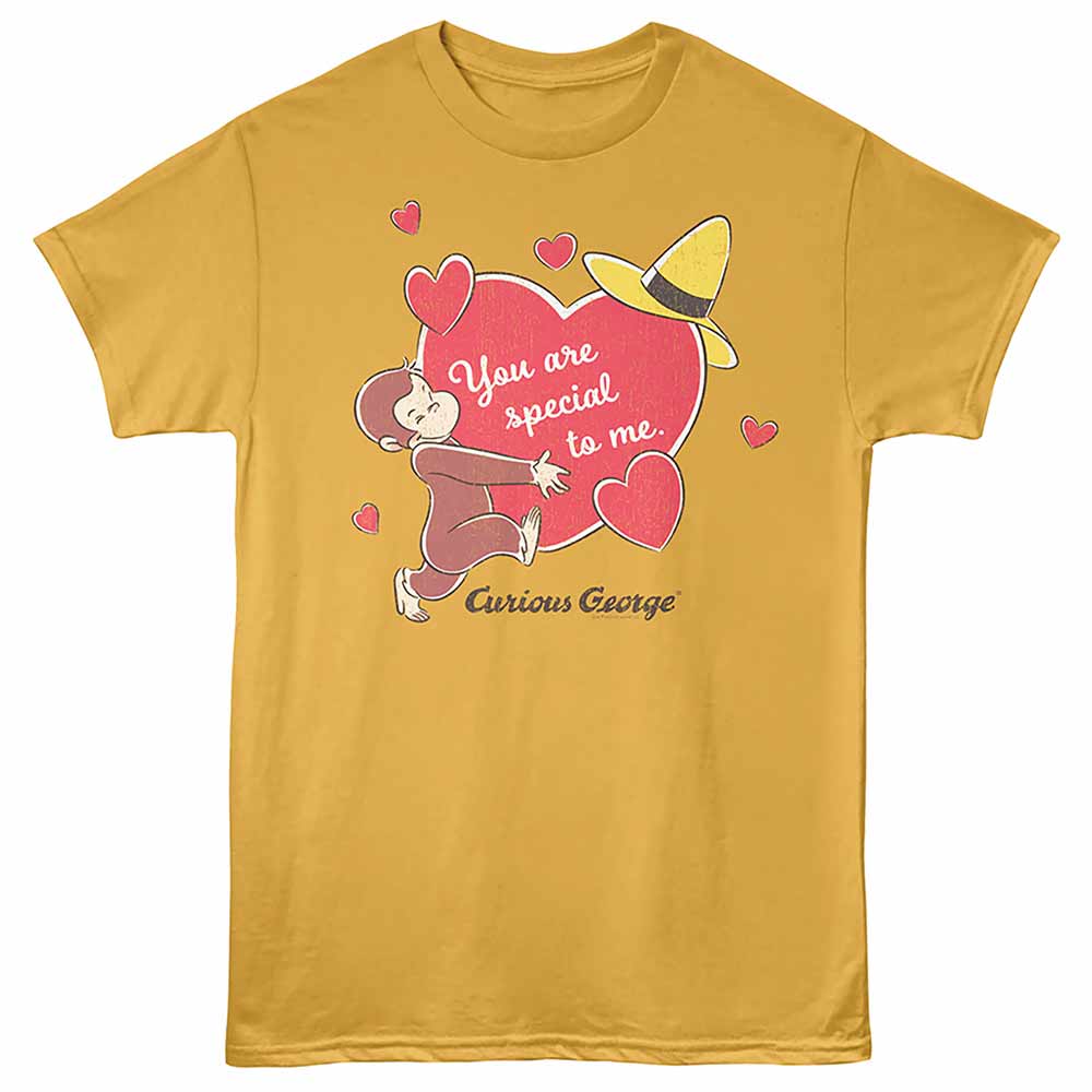 Ginger orange Curious George t-shirt featuring a Special Hearts design