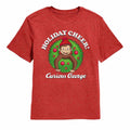 Red heather Curious George t-shirt featuring a Winter Cheers design