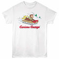 White Curious George t-shirt featuring a Sled design