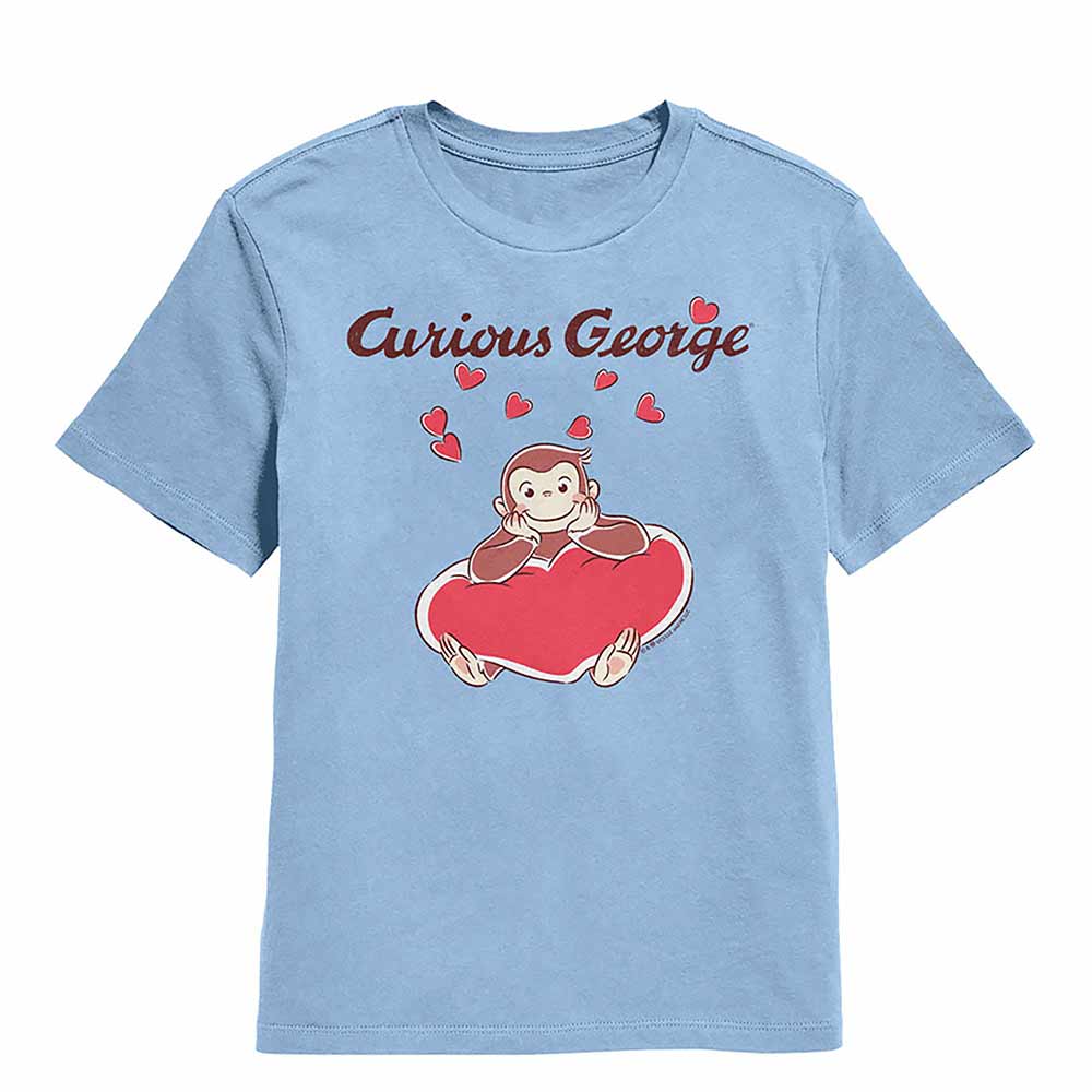 Light Blue Curious George t-shirt featuring a Heart design