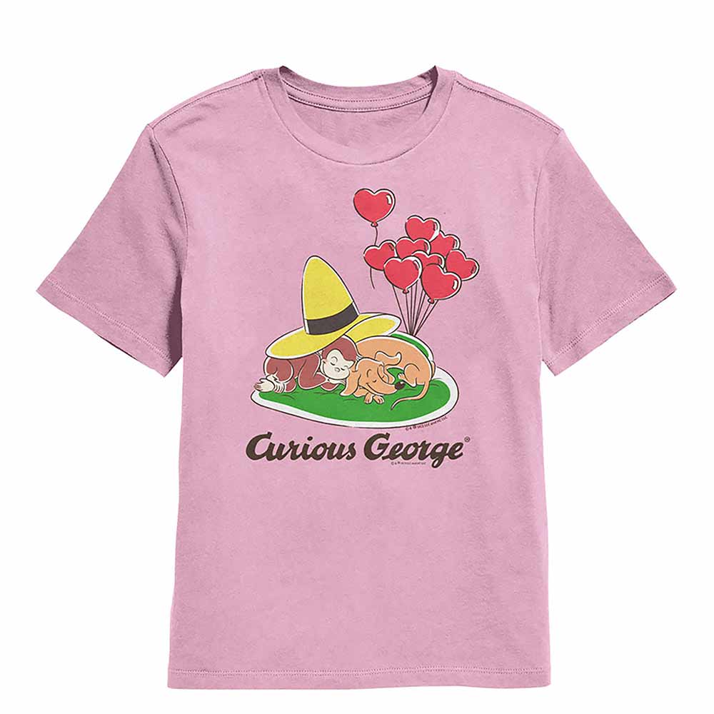 Light Pink Curious George t-shirt featuring a Heart Balloons and Dog design