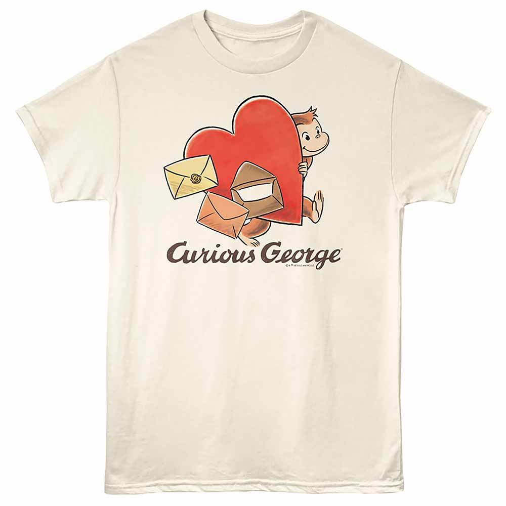 Natural Curious George t-shirt featuring a Valentines Mail design