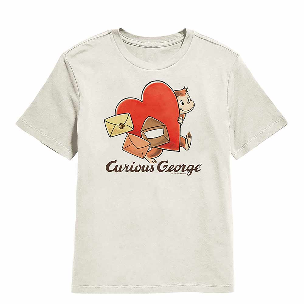 Natural Curious George t-shirt featuring a Valentines Mail design