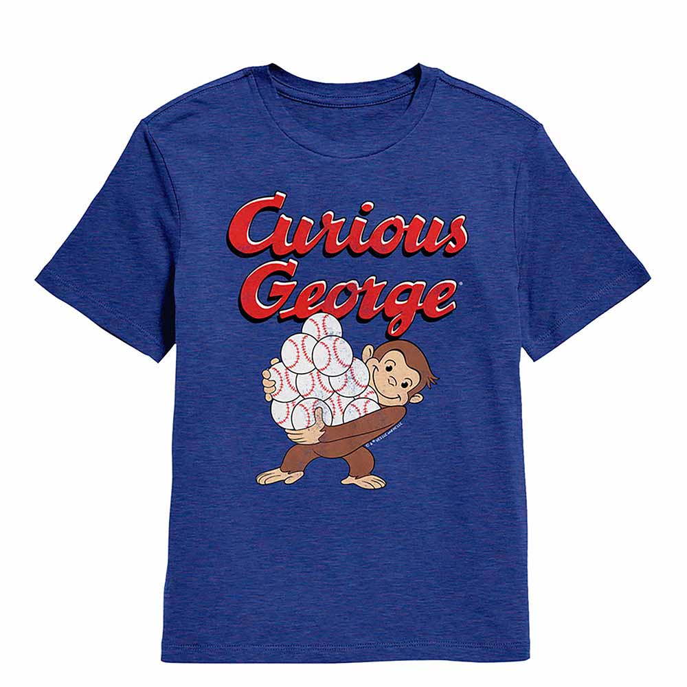 Royal blue heather Curious George t-shirt featuring a With Baseballs design