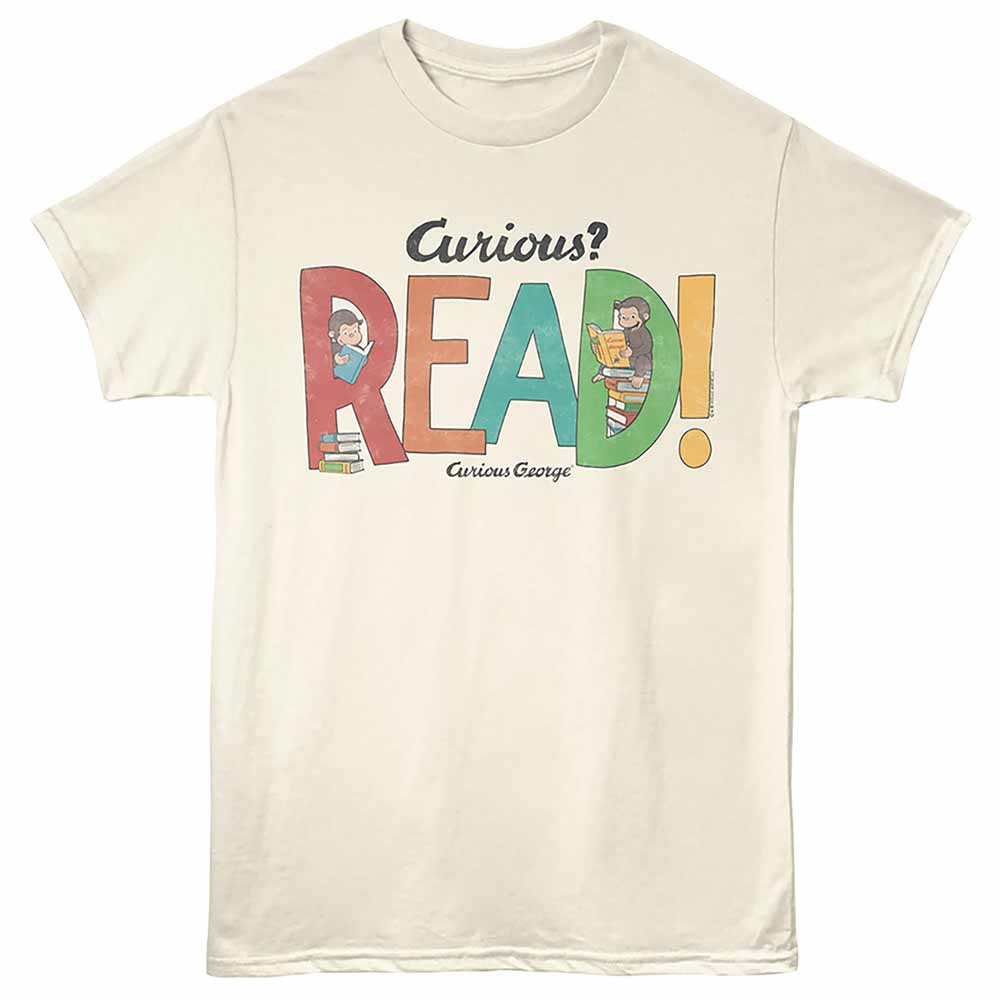 Natural Curious George t-shirt featuring a Reads design