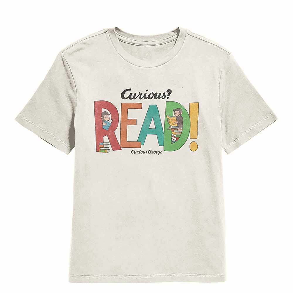 Natural Curious George t-shirt featuring a Read design