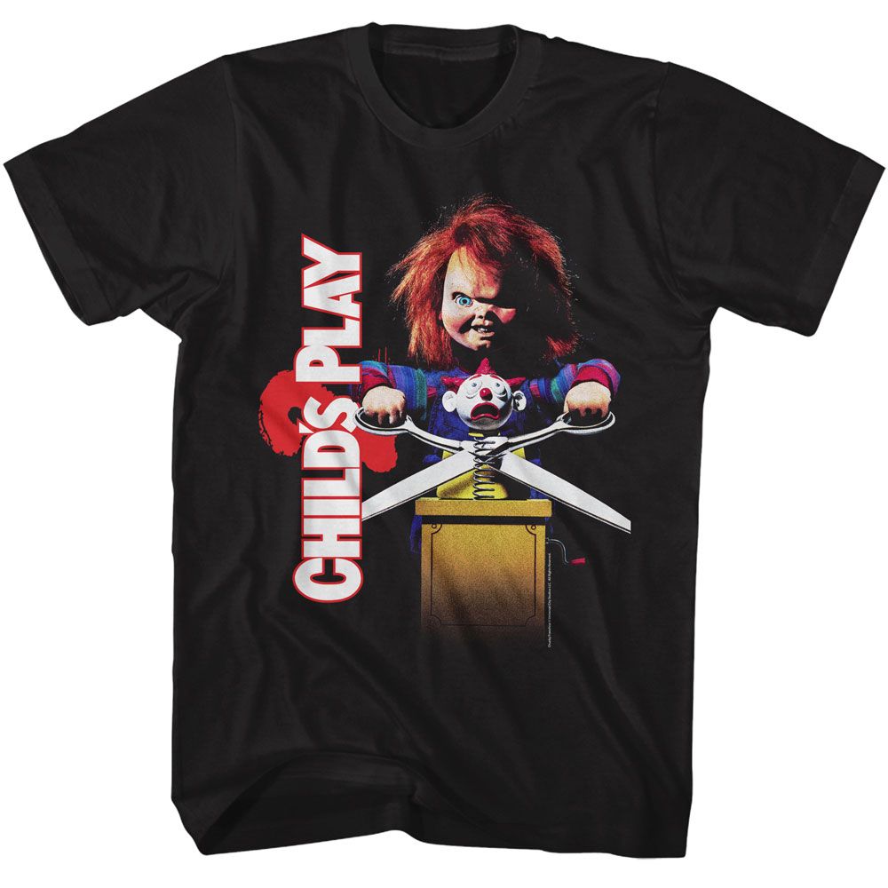Black Chucky t-shirt featuring Chucky Child's Play 2 1990 movie poster design
