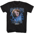 Black Chucky t-shirt featuring Chucky The Power Lightning design