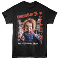 Black Chucky t-shirt featuring Chucky Presto design