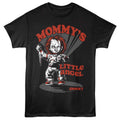 Black Chucky t-shirt featuring Chucky Mommys Little Angel design