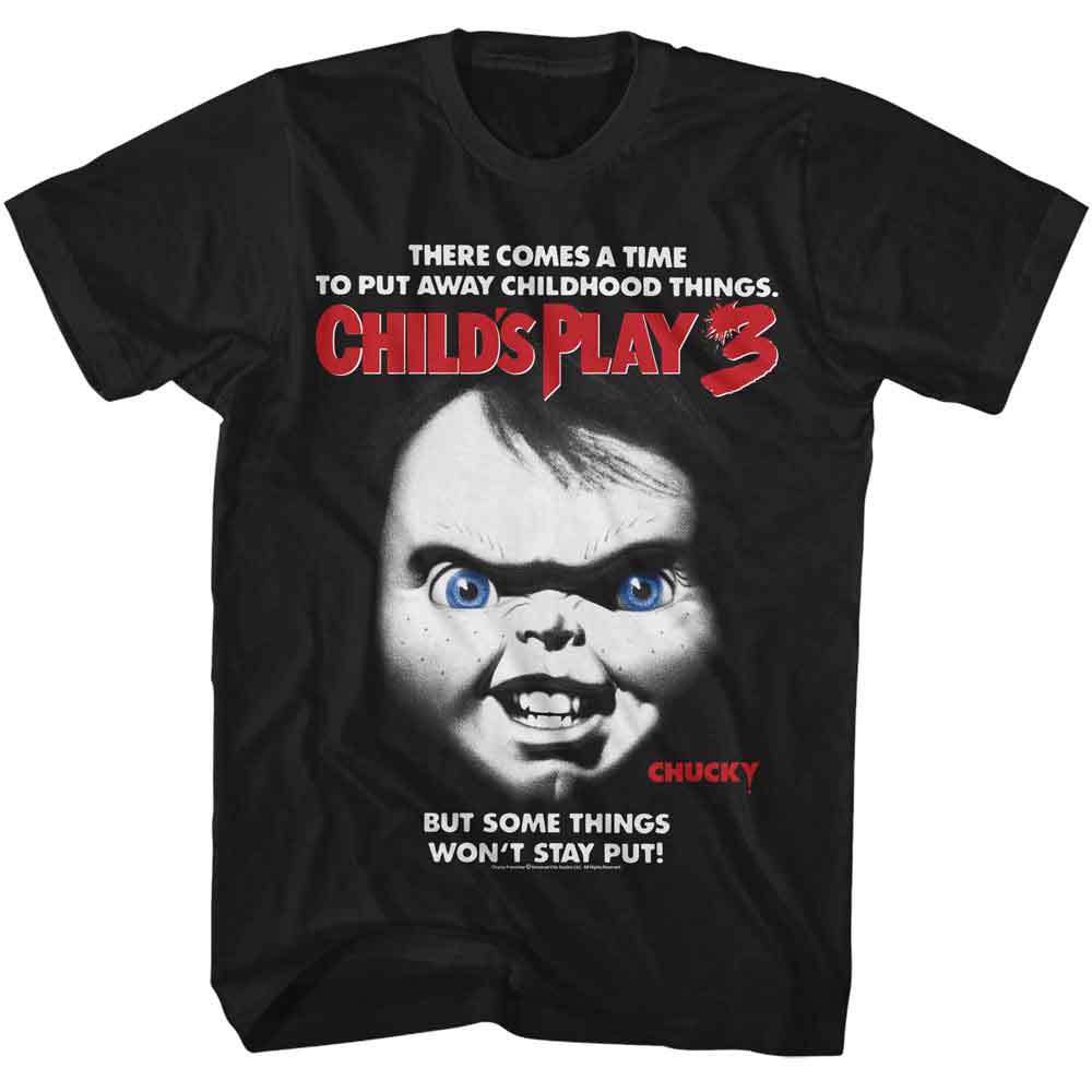 Black Chucky t-shirt featuring Chucky Child's Play 3 1991 movie poster design
