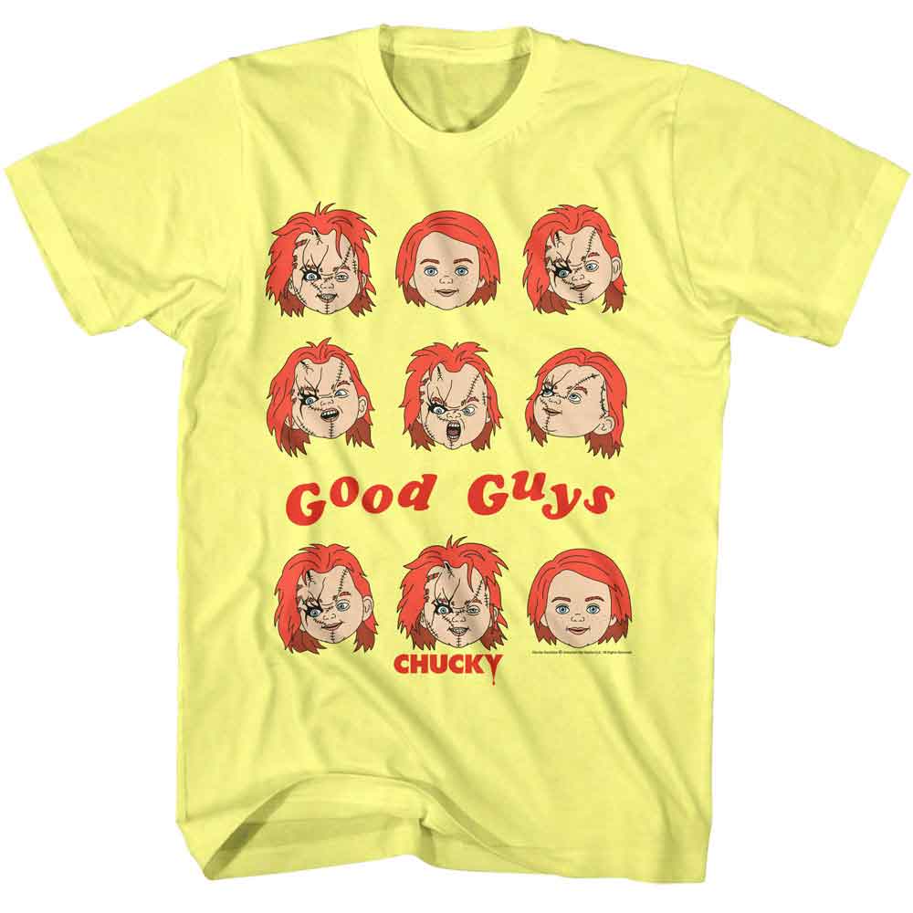 Yellow heather Chucky t-shirt featuring Chucky Good Guys Faces design