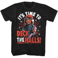 Black Chucky t-shirt featuring Chucky Deck The Halls design