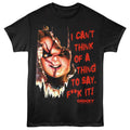 Black Chucky t-shirt featuring Chucky Can't Think Of A Thing design