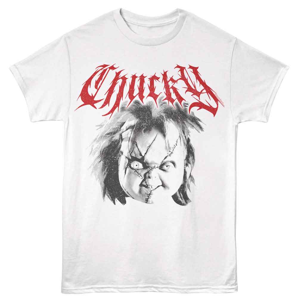 White Chucky t-shirt featuring Chucky Head portrait design