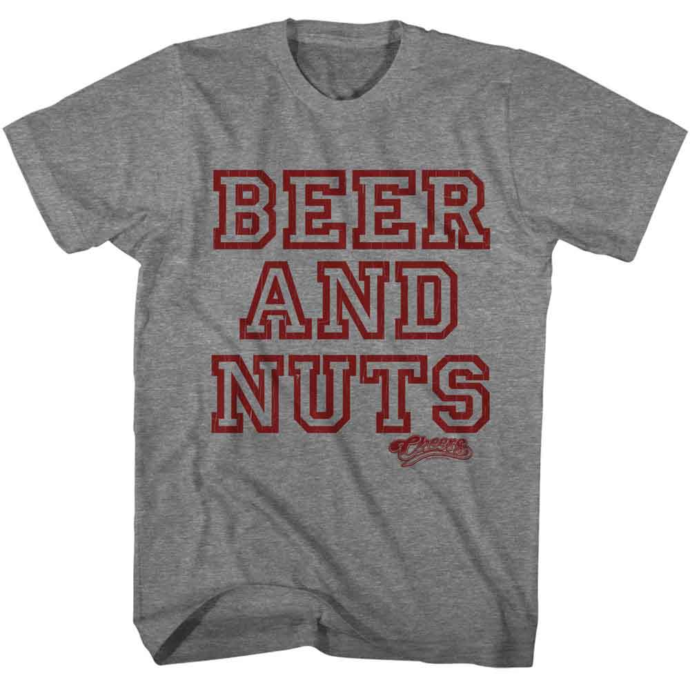 Graphite heather Cheers t-shirt featuring Cheers Beer And Nuts bar snacks design