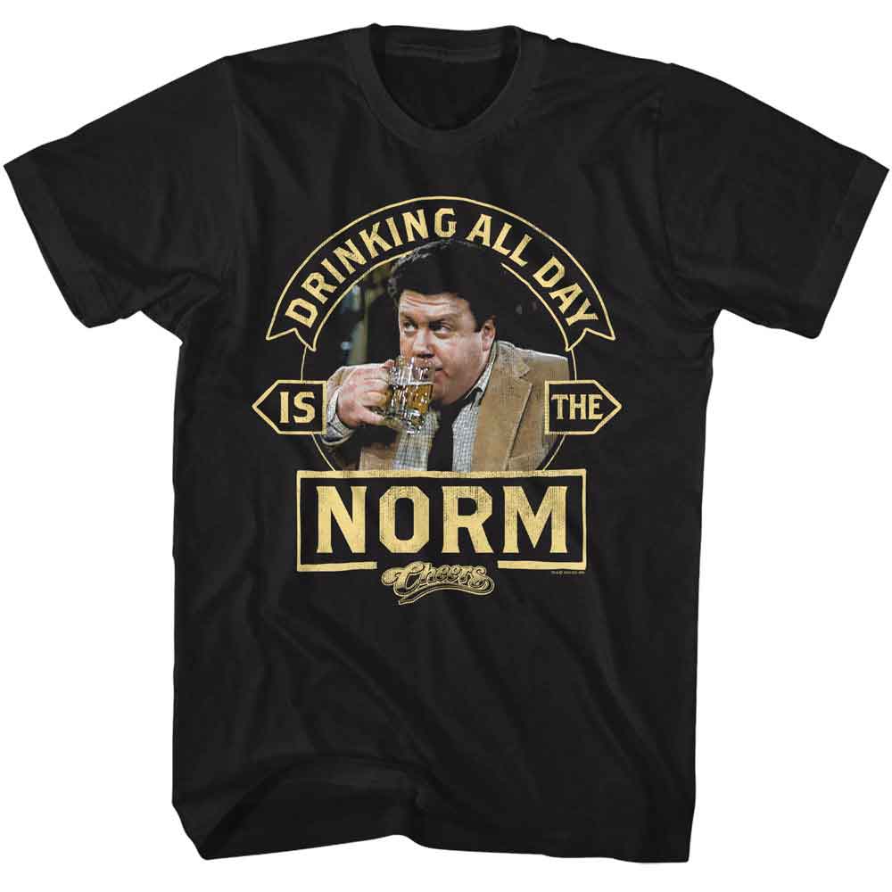 Black Cheers t-shirt featuring Cheers Drinking Is The Norm design