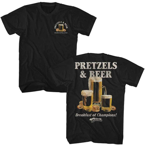 Black Cheers t-shirt featuring Cheers Pretzels And Beer front and back design