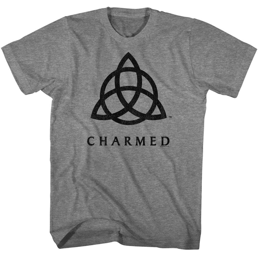 Graphite heather Charmed t-shirt featuring Triquetra symbol from the Charmed Book of Shadows