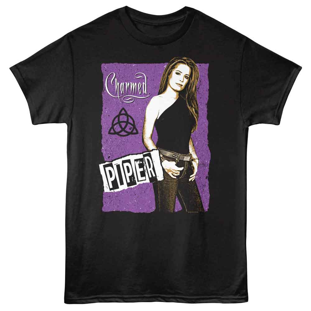 Black Charmed t-shirt featuring Piper Halliwell portrait from Charmed