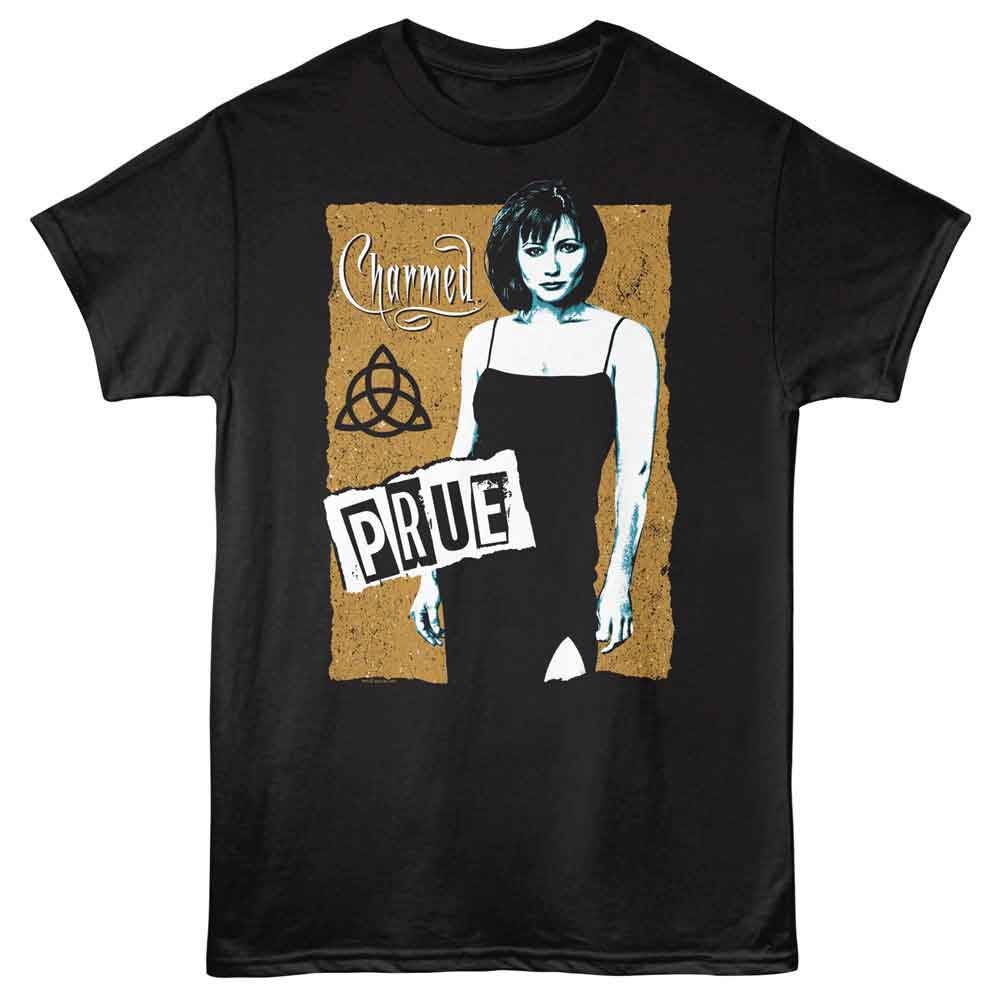 Black Charmed t-shirt featuring Prue Halliwell portrait from Charmed