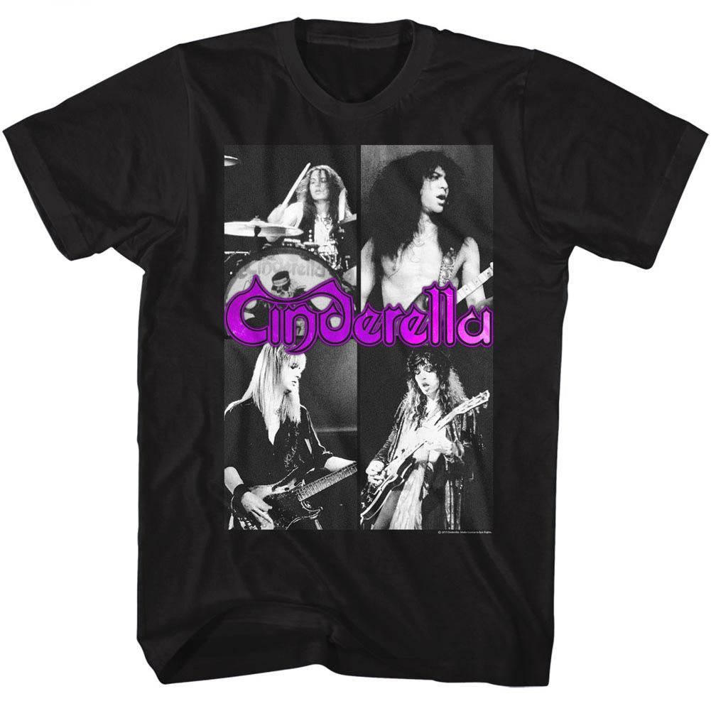 Black Cinderella band t-shirt featuring Cinderella Quarters design