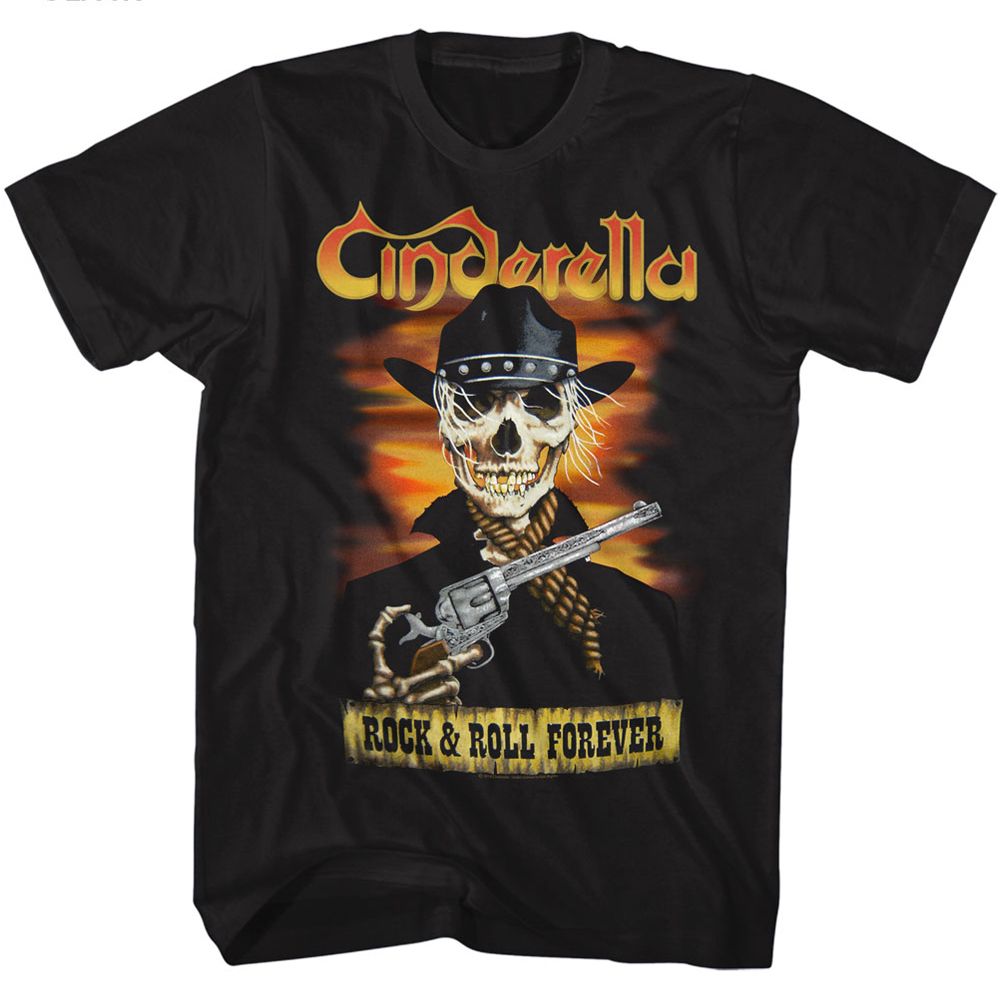 Black Cinderella band t-shirt featuring Cinderella Skelerella skeleton design