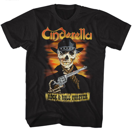 Black Cinderella band t-shirt featuring Cinderella Skelerella skeleton design