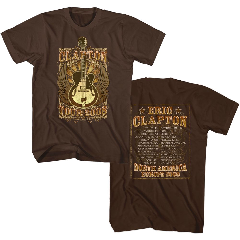 Dark chocolate Eric Clapton t-shirt featuring Eric Clapton Guitar Wings design