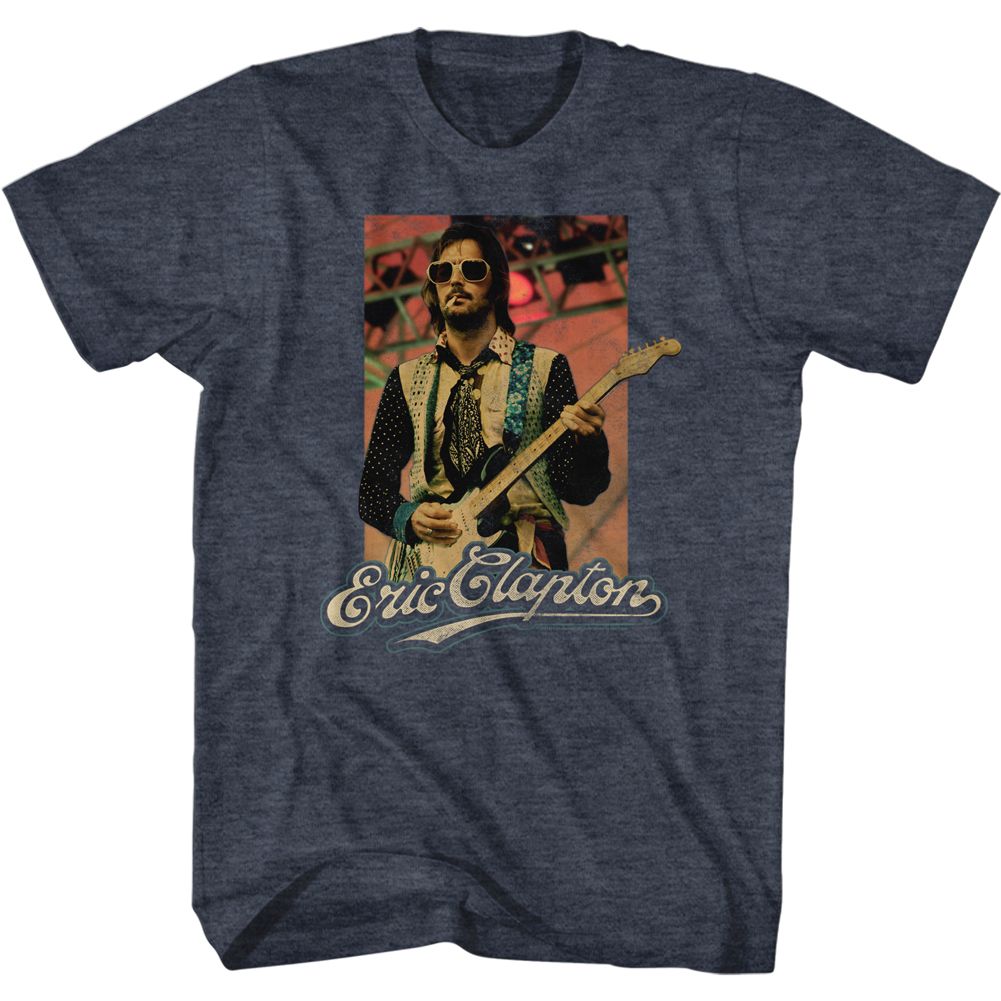 Navy heather Eric Clapton t-shirt featuring Eric Clapton Sunglasses portrait design