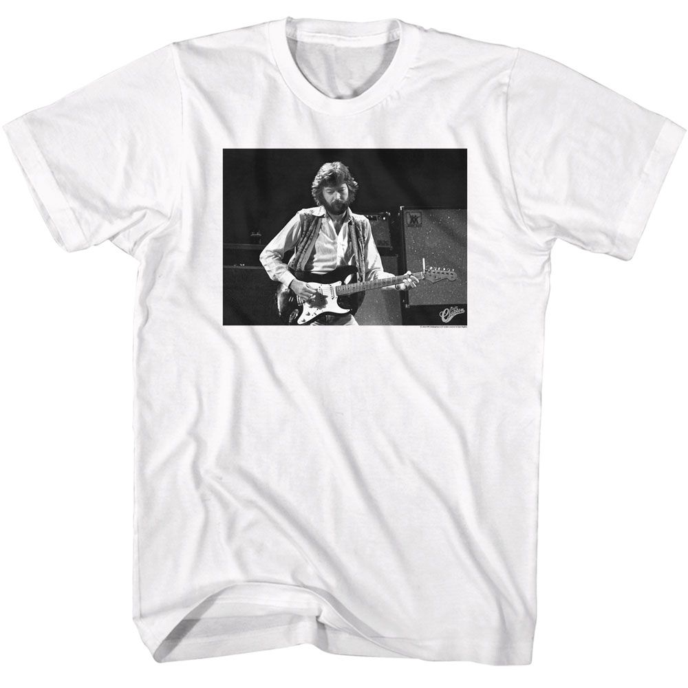 White Eric Clapton t-shirt featuring Eric Clapton Black And White Guitar design