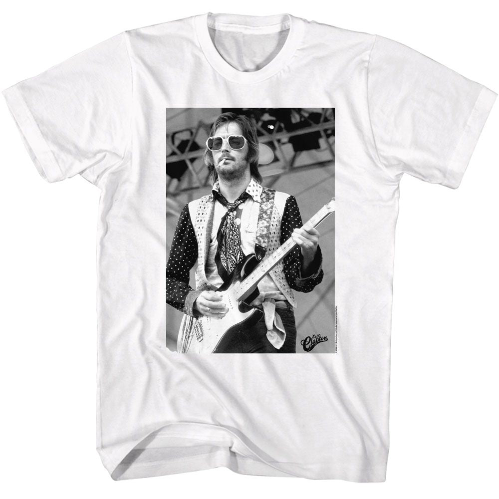 White Eric Clapton t-shirt featuring Eric Clapton Black And White Sunglasses design