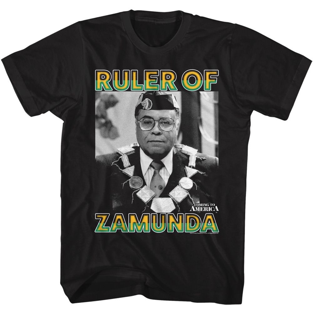 Black Coming to America t-shirt featuring Coming to America Ruler Of Zamunda design