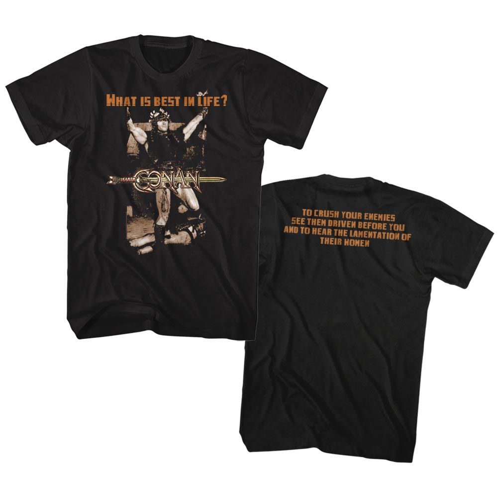 Black Conan the Barbarian t-shirt featuring Conan What Is Best In Life design