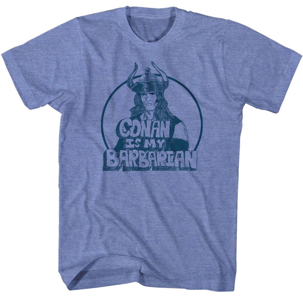 Light blue heather Conan the Barbarian t-shirt featuring Conan My Barbarian design