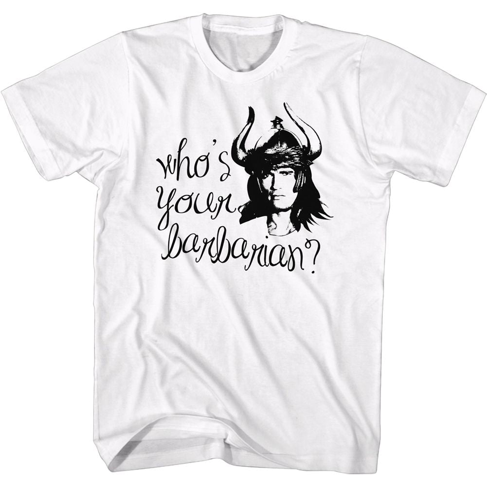 White Conan the Barbarian t-shirt featuring Conan Your Barbarian design